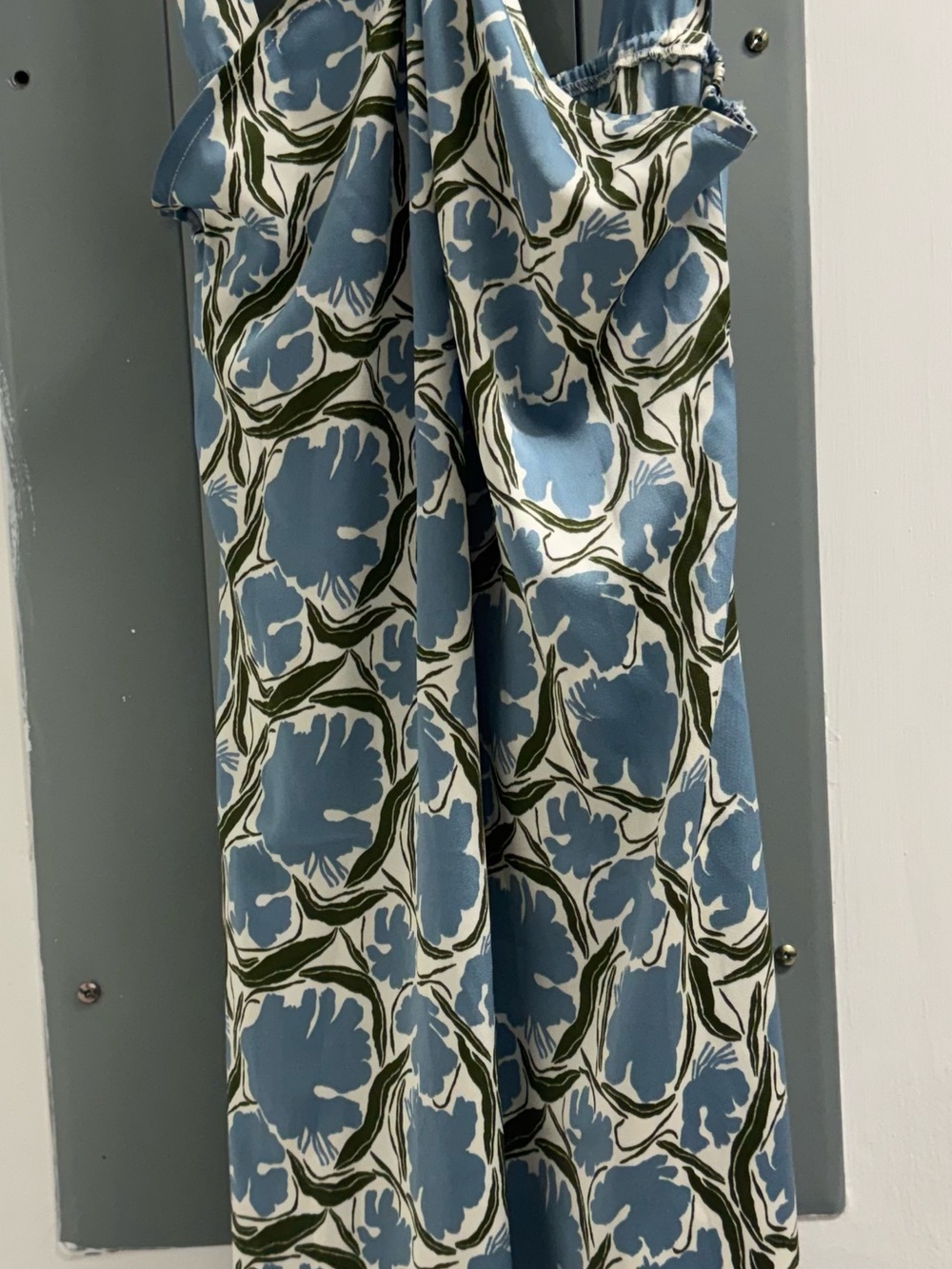 Commense Blue Floral Maxi Dress with Green Leaf Motif